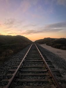 Preview wallpaper railroad, trees, twilight, landscape