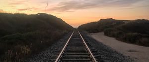 Preview wallpaper railroad, trees, twilight, landscape