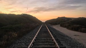 Preview wallpaper railroad, trees, twilight, landscape