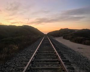 Preview wallpaper railroad, trees, twilight, landscape