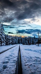 Preview wallpaper rails, railroad, winter, snow, hdr