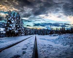 Preview wallpaper rails, railroad, winter, snow, hdr