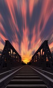 Preview wallpaper rails, railway, bridge, sunset, art