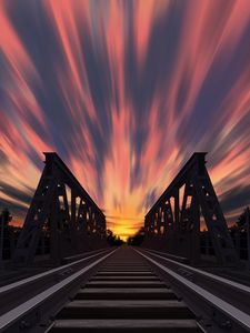 Preview wallpaper rails, railway, bridge, sunset, art