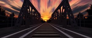 Preview wallpaper rails, railway, bridge, sunset, art