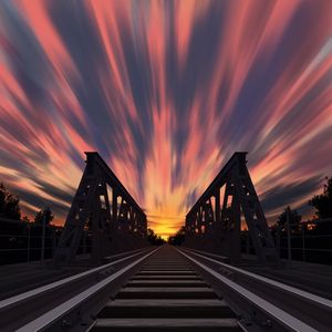 Preview wallpaper rails, railway, bridge, sunset, art