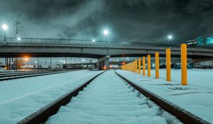Preview wallpaper rails, railway, snow, bridge, winter