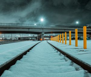 Preview wallpaper rails, railway, snow, bridge, winter