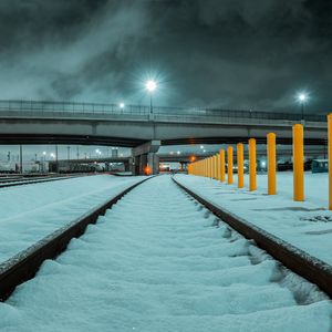 Preview wallpaper rails, railway, snow, bridge, winter