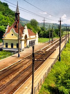 Preview wallpaper rails, railway, station, greens, summer, solarly