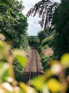 Preview wallpaper rails, railway, trees, bushes, nature