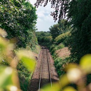 Preview wallpaper rails, railway, trees, bushes, nature