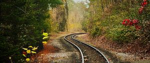 Preview wallpaper rails, railway, trees, bushes