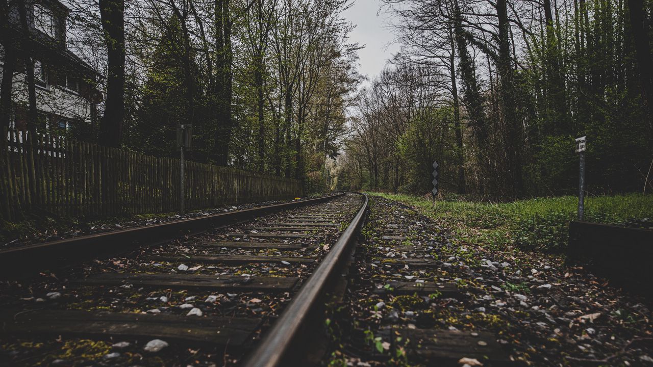 Wallpaper rails, railway, turn, mist, atmosphere