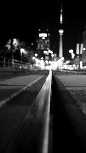 Preview wallpaper rails, road, lights, blur, bw