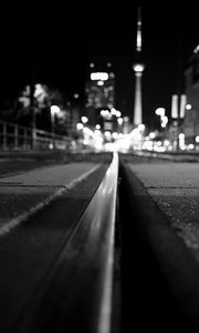 Preview wallpaper rails, road, lights, blur, bw