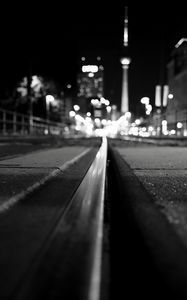 Preview wallpaper rails, road, lights, blur, bw