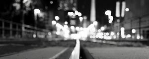 Preview wallpaper rails, road, lights, blur, bw