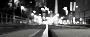 Preview wallpaper rails, road, lights, blur, bw