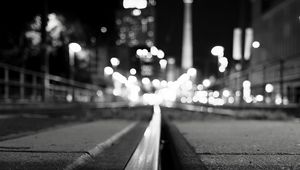 Preview wallpaper rails, road, lights, blur, bw