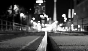 Preview wallpaper rails, road, lights, blur, bw