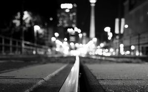 Preview wallpaper rails, road, lights, blur, bw