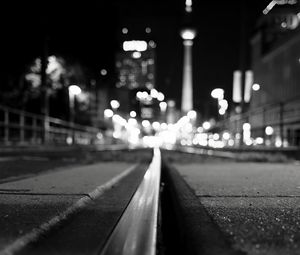 Preview wallpaper rails, road, lights, blur, bw