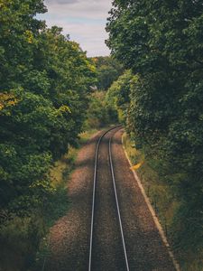 Preview wallpaper rails, trees, aerial view, nature