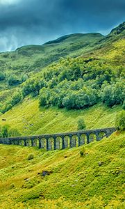 Preview wallpaper railway bridge, grass, trees