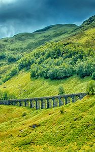 Preview wallpaper railway bridge, grass, trees