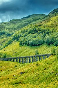 Preview wallpaper railway bridge, grass, trees