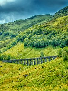 Preview wallpaper railway bridge, grass, trees