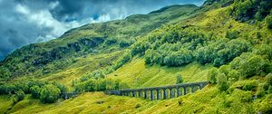 Preview wallpaper railway bridge, grass, trees