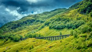 Preview wallpaper railway bridge, grass, trees