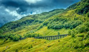 Preview wallpaper railway bridge, grass, trees