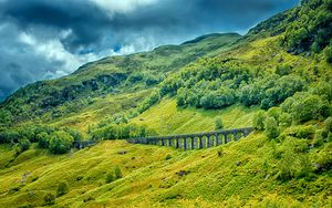 Preview wallpaper railway bridge, grass, trees