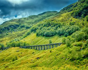 Preview wallpaper railway bridge, grass, trees