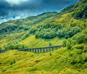 Preview wallpaper railway bridge, grass, trees