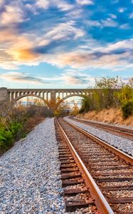 Preview wallpaper railway, bridge, trees, landscape