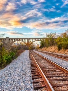 Preview wallpaper railway, bridge, trees, landscape