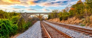 Preview wallpaper railway, bridge, trees, landscape