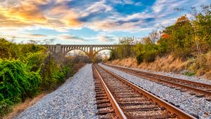 Preview wallpaper railway, bridge, trees, landscape