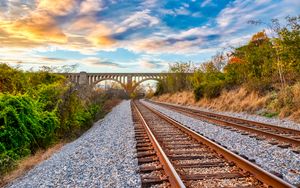 Preview wallpaper railway, bridge, trees, landscape