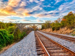 Preview wallpaper railway, bridge, trees, landscape