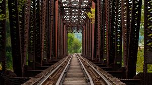 Preview wallpaper railway, bridge, trees