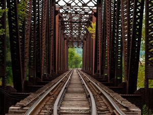 Preview wallpaper railway, bridge, trees