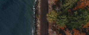 Preview wallpaper railway, coast, aerial view, water, forest