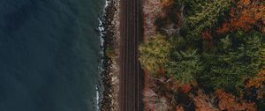 Preview wallpaper railway, coast, aerial view, water, forest