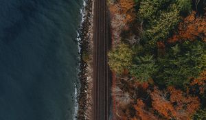 Preview wallpaper railway, coast, aerial view, water, forest