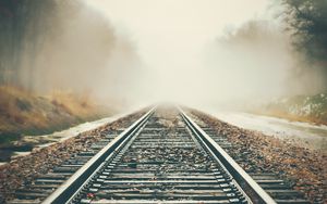 Preview wallpaper railway, fog, autumn, direction